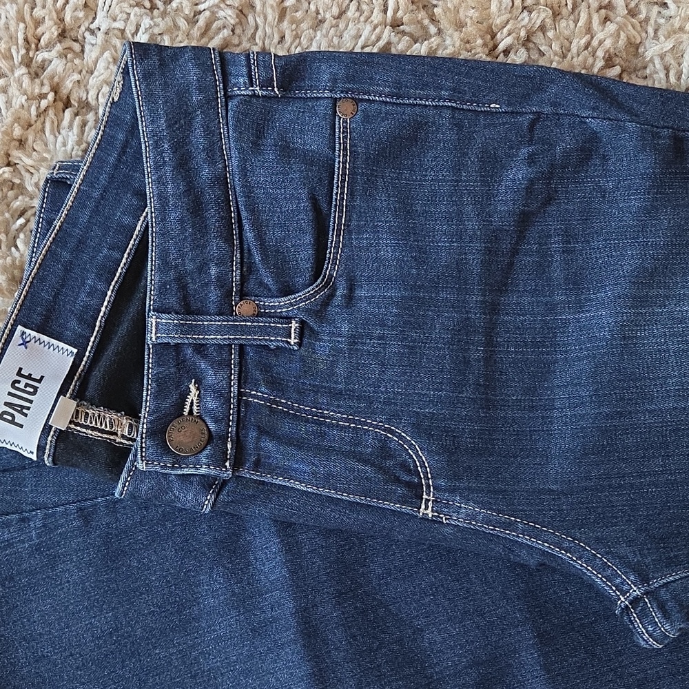 COPY- PAIGE Women's Dark Blue Petite Flare Jeans - Picture 6 of 9